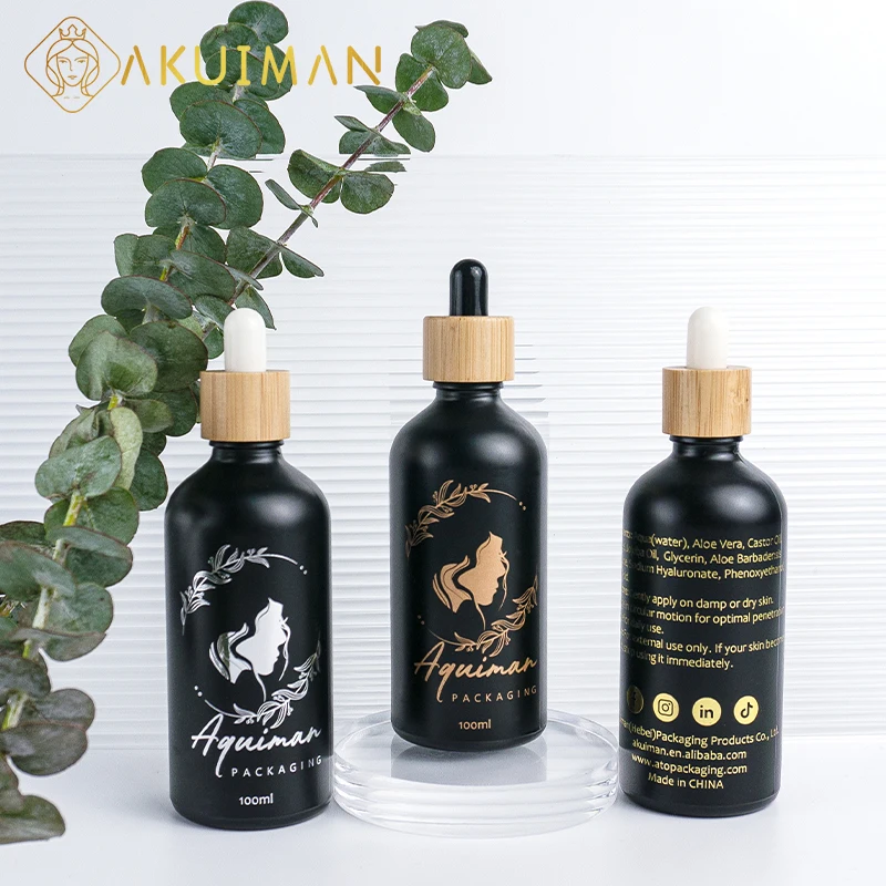 frosted glass dark wood dropper bottle crystal essential oil bottles 15ml cylinder serum hair clear