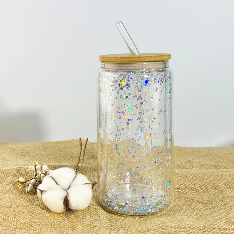 20 oz Eco-Friendly Drilled Tumblers DIY Shiny Beer Can Shaped Sublimation Glass Coffee Mugs Juice Sippy Cup for Gift