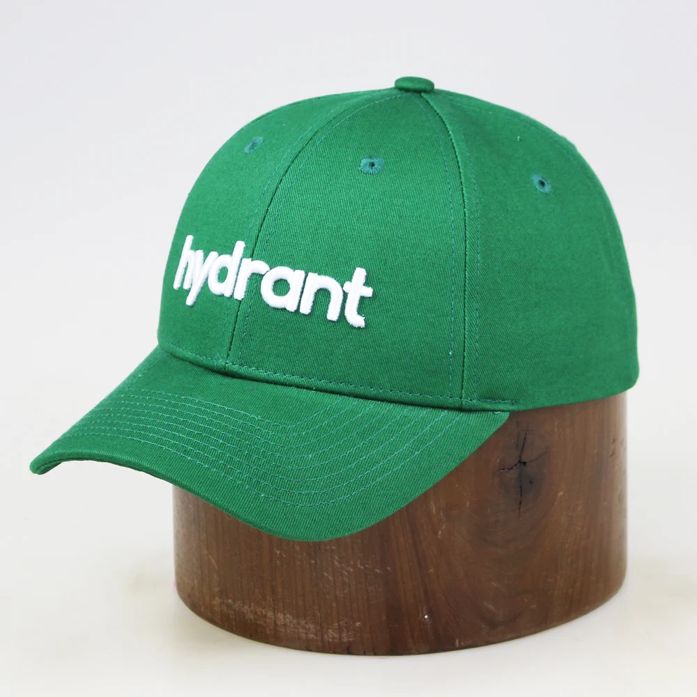 6 panel green baseball hat 3D logo custom embroidered caps
