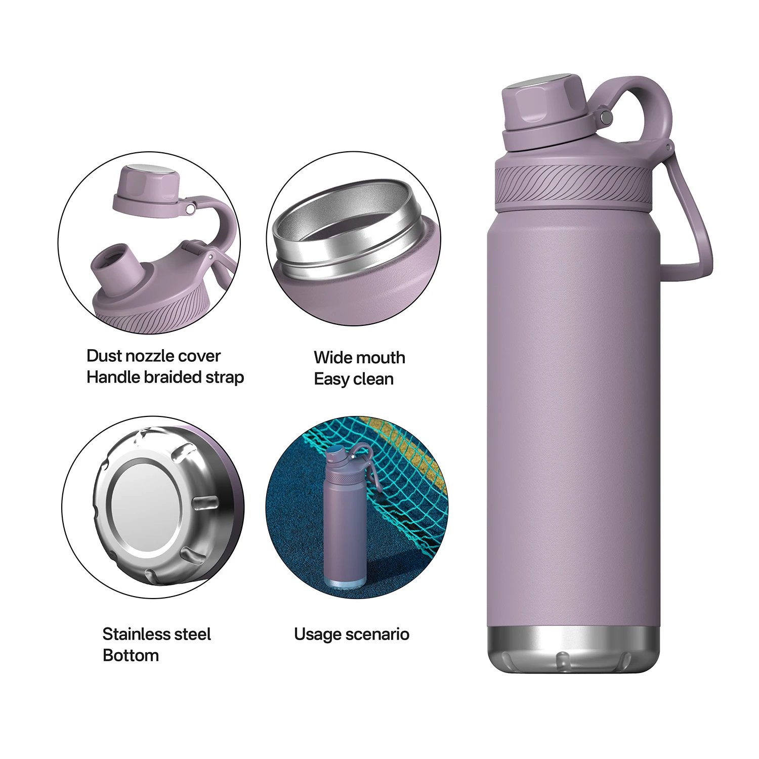 Multi-lid 24oz Stainless Steel Bottle Water Thermos Water Flask Vacuum Insulated Water Cup Waterbottle 24oz With Custom Logo