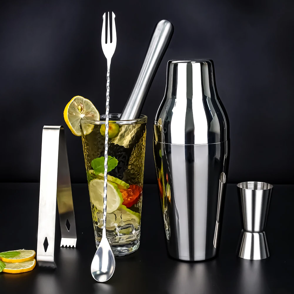 Factory Direct 700ml Silver Metal Bar Tools Bartender Kit Stainless Steel Cocktail Shaker Set