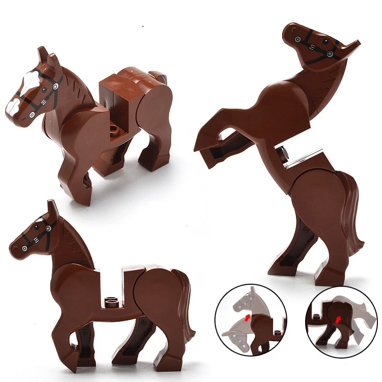 military horse soldier white brown horse Medieval times knight plastic Blocks Building Block Toys for boys Kids