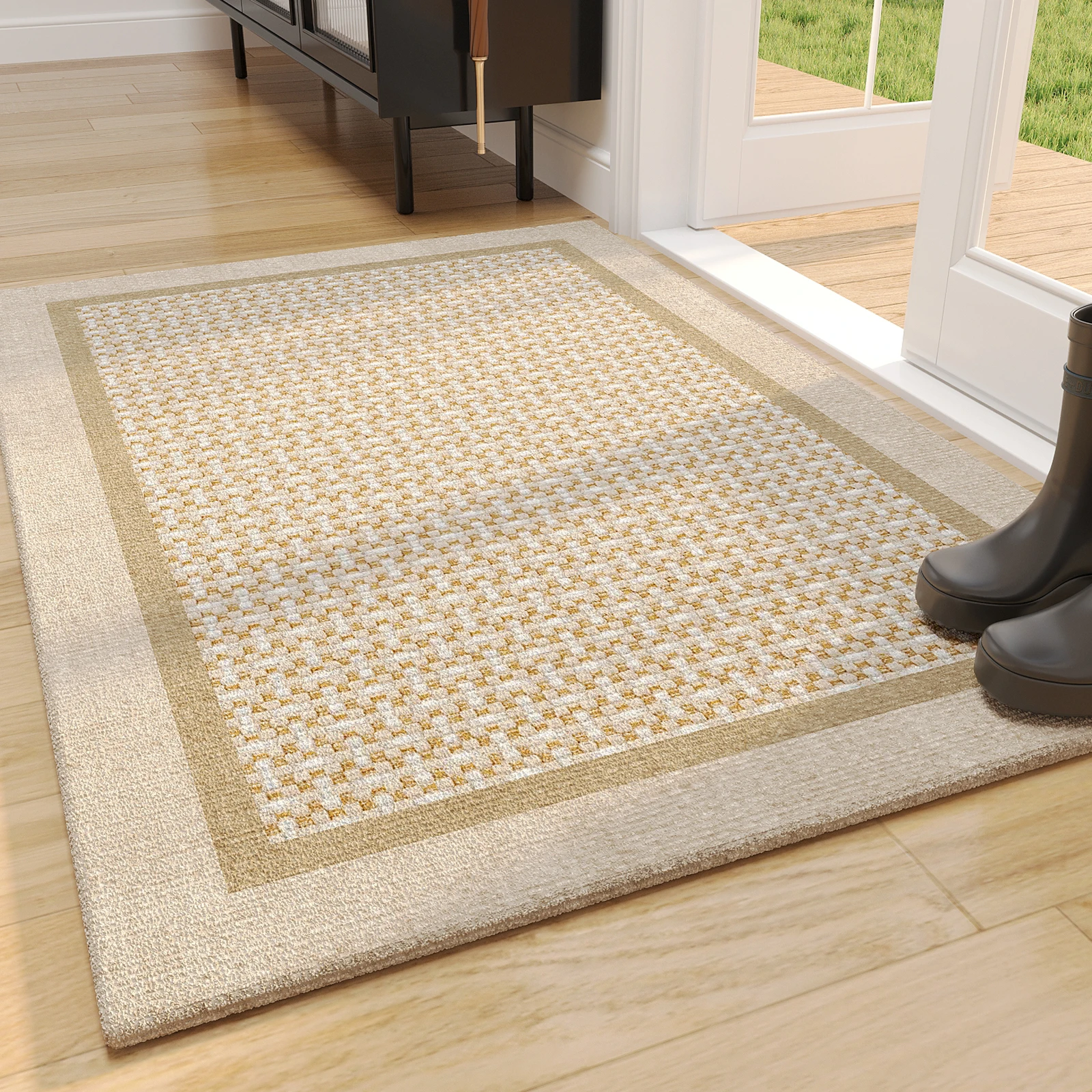 Machine washable vacuuming polyester carpets rug foot doormats interior entrance floor anti-slip indoor door mat for home