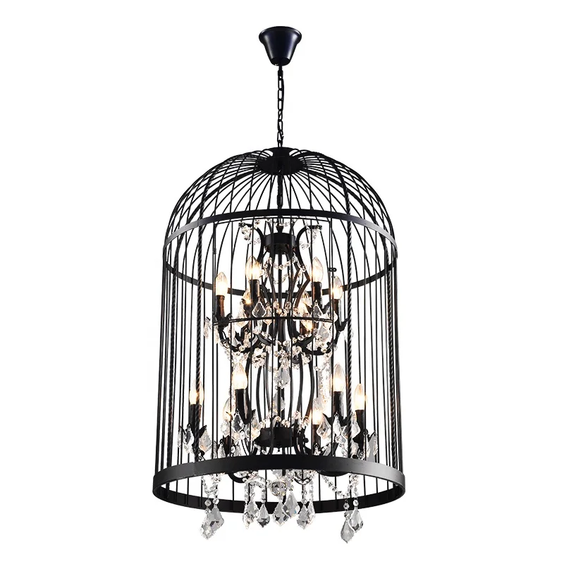 JYLIGHTING Wrought iron American retro restaurant bar personality creative industrial hanging lamps crystal bird cage chandelier