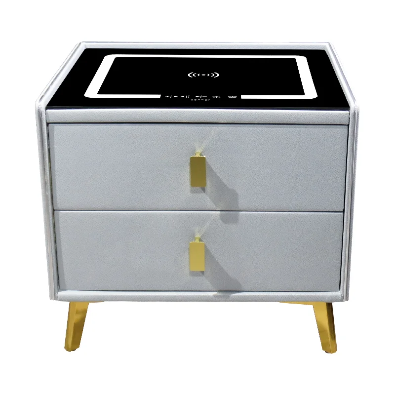 Intelligent bedside table modern simple multi-function bedside table with wireless charging color lamp fingerprint lock sound