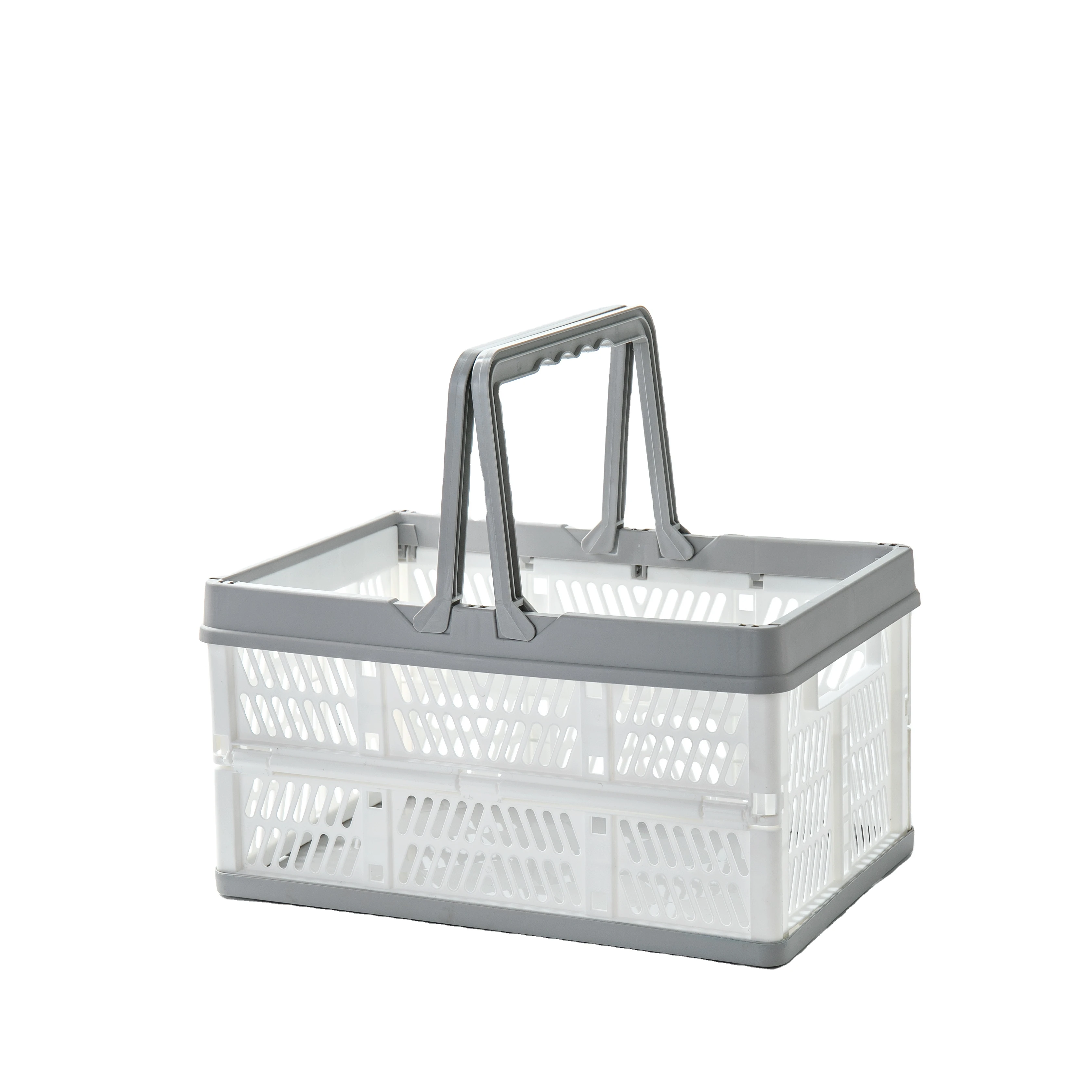 Shopping Camping Food Storage Plastic Foldable Basket With Handle