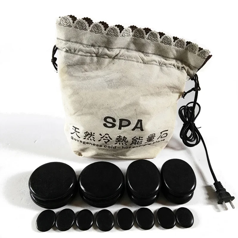 massage stones with heater 16Pcs/Set Spa Volcanic Stone Energy Massage Stones With Electric Heating Cloth Bag