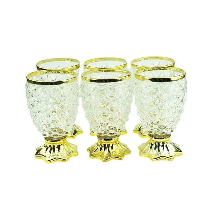 1.6L clear glass round water jar and 150ml glass cup set electroplate gold colour drinkware home bar dinning glassware