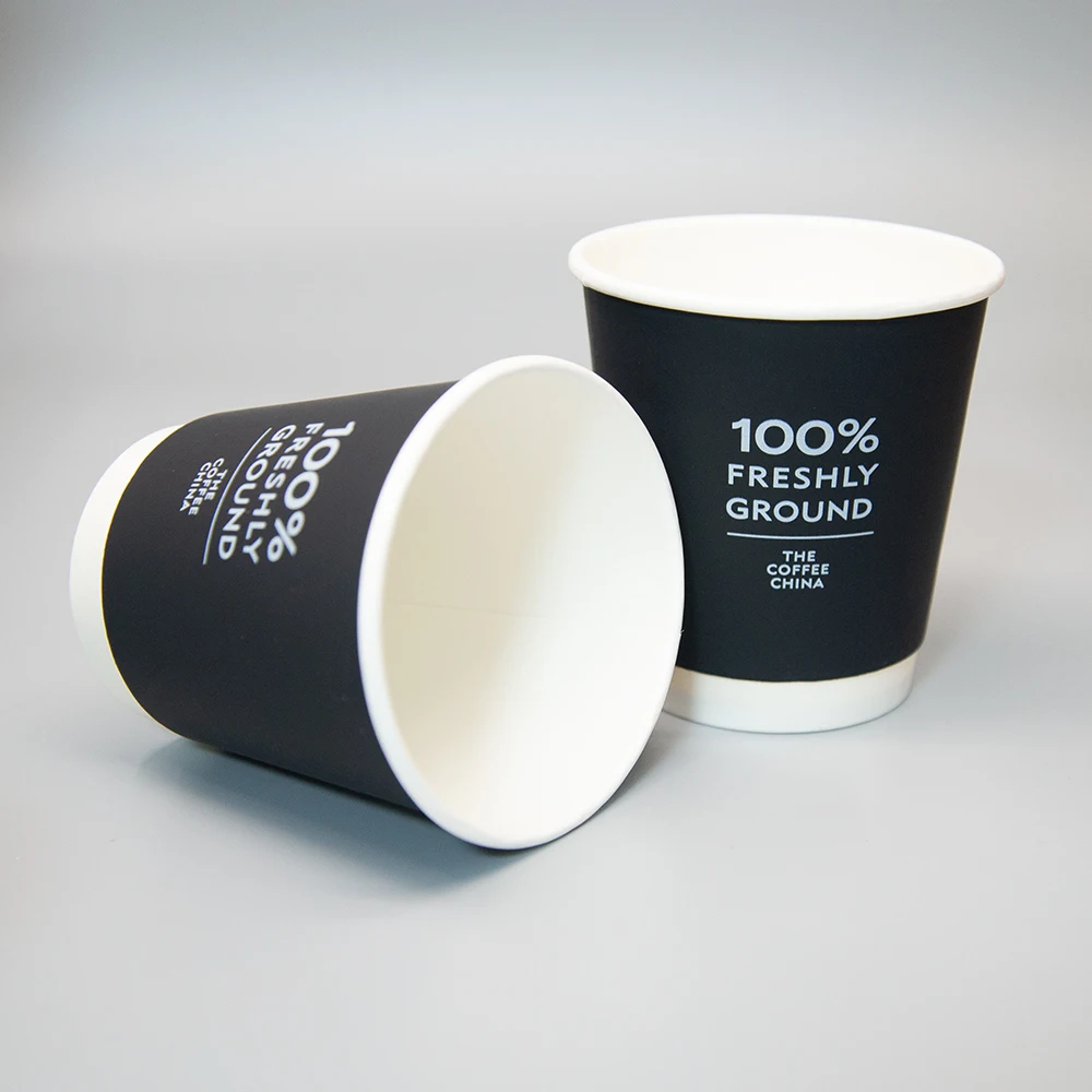 Real Price Paper Coffee Cups Paper Cup to Go Double Wall Black Disposable Double Wall Paper Coffee Cups with Lids
