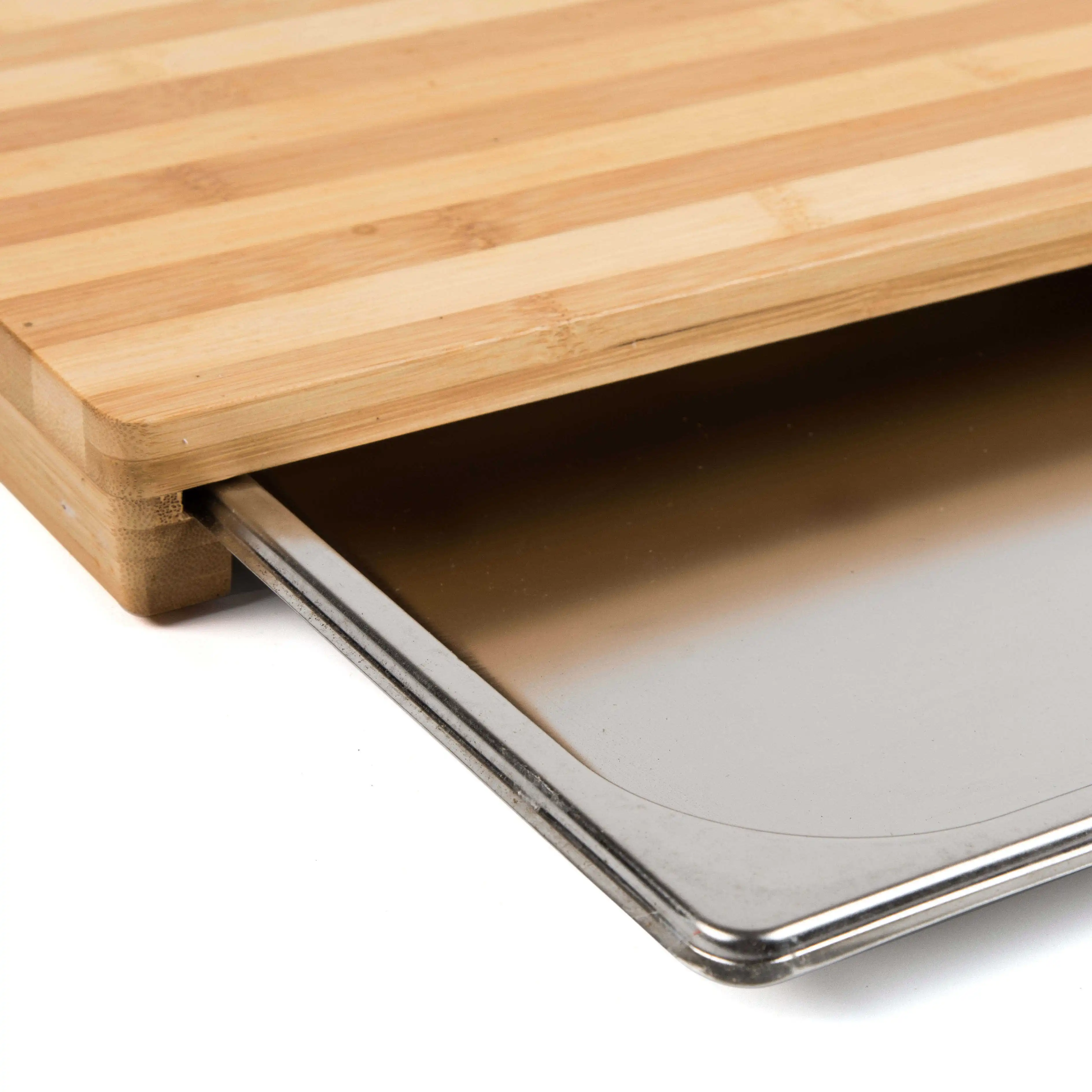 Custom Logo Bamboo Cutting Chop Board Drawer For The Kitchen With Stainless Tray Storage