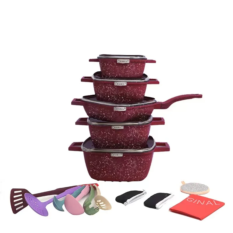 Stocked 25pieces Dessini Cookware Sets Non-Stick American Style Soup Pot Cookware Sets