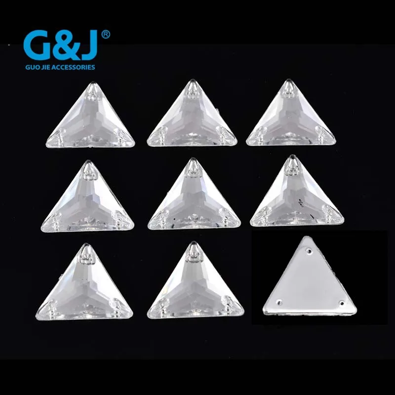 Handmade Acrylic Diamond Triangle Table Sequins Three-Hole Wedding Dress Headscarf Nail Beads  Rhinestones Sew-On Glass