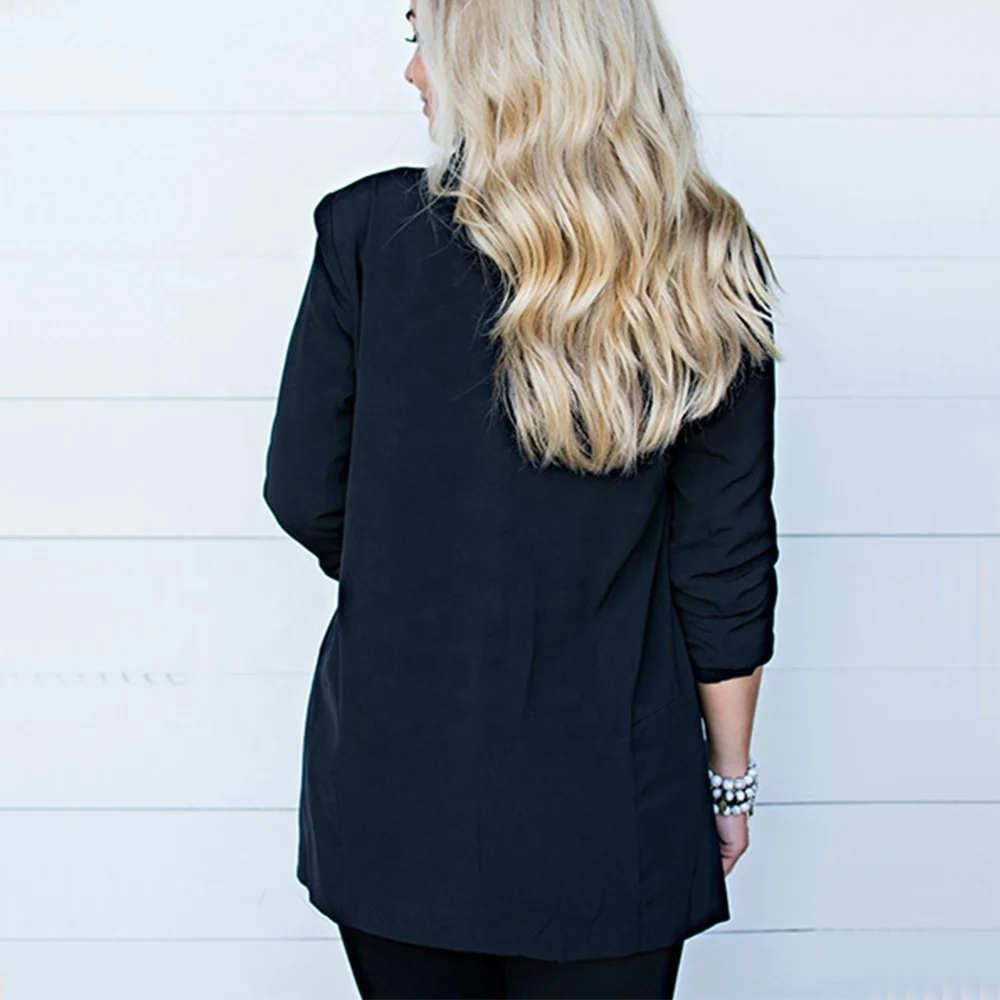 Женский эластичный легкий блейзер с рукавами-рюшами и открытой передней частью для работы и офиса, 3/4