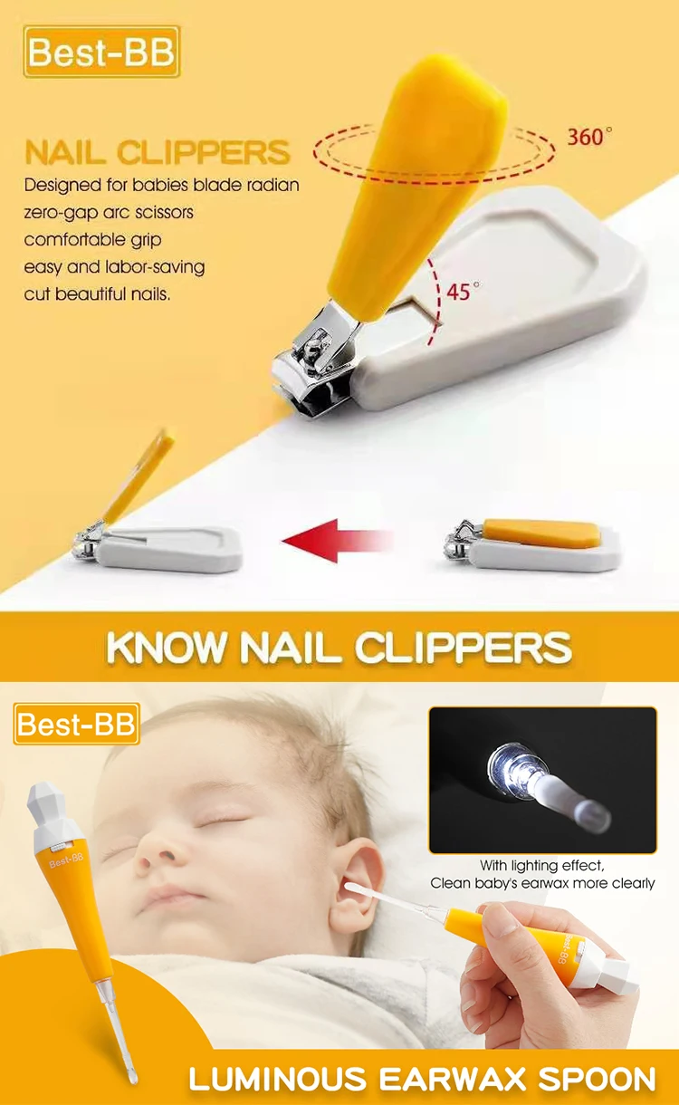 Wingether Amazon Hot Sell In Stock Baby Nail Clipper Light Baby Nail Clipper Newborn Care Kit Short Nail Kit For Babies