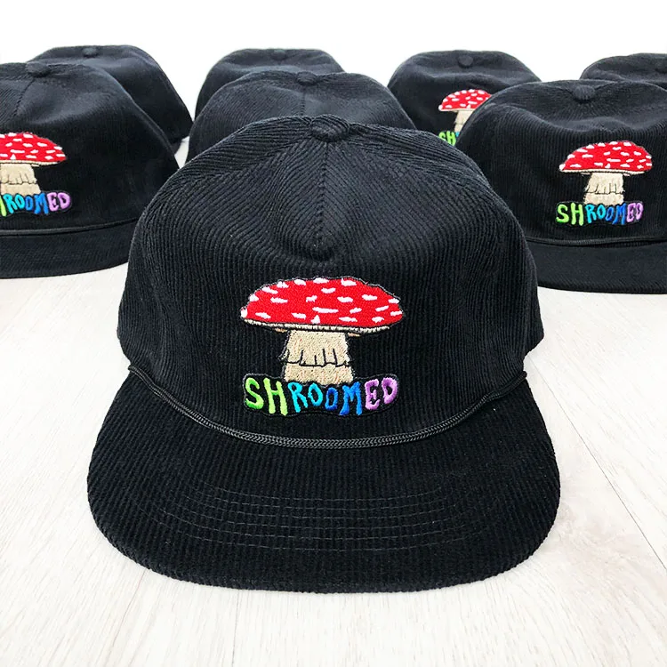 Индивидуальные органические вельветовые 5 панелей веревка Snapback шапки патч бирка с вышивкой