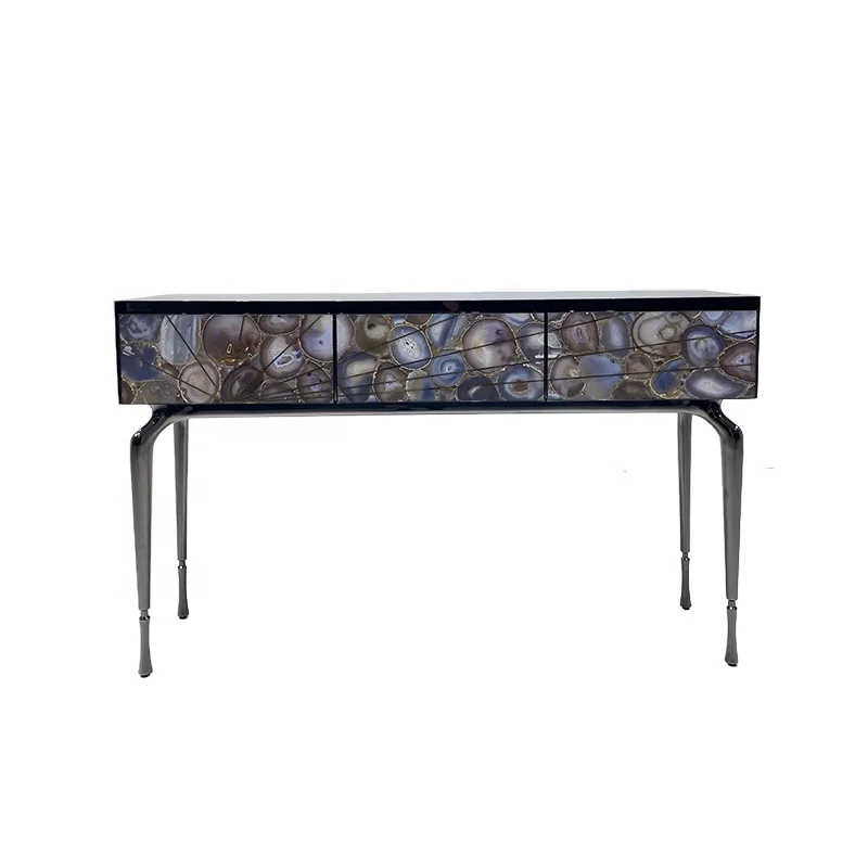 Luxury Stainless Steel entryway Console Living Room Drawer Console Table Natural Agate Corridor Console Table