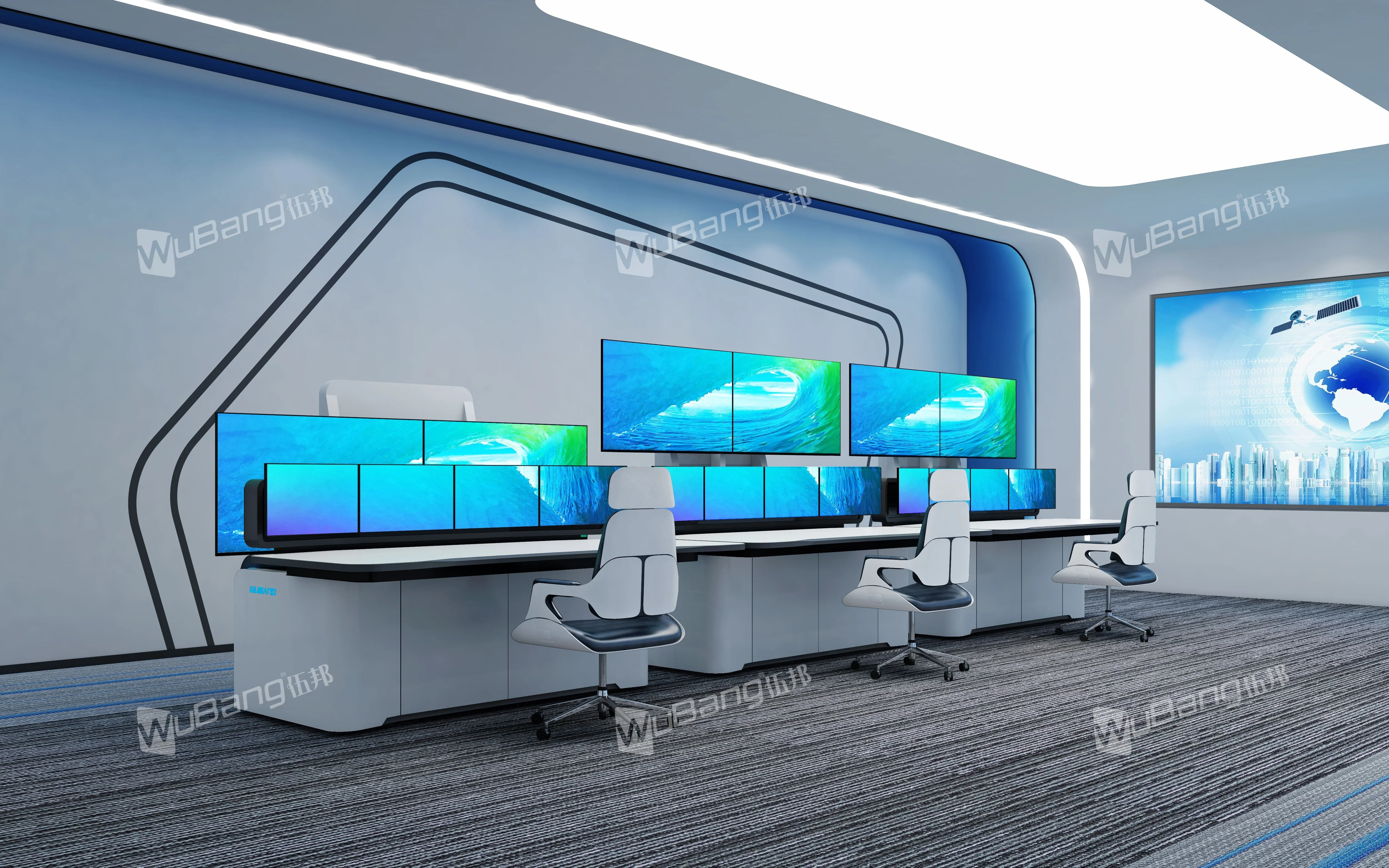 Modular Customized Operator Console Desk IT & Cyber Alert Monitoring Room Console Control Room Furniture