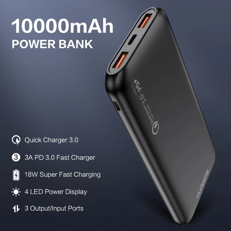 1 образец OK FLOVEME 18 Вт QC 3 0 портативное зарядное устройство для мобильных телефонов 10000 мАч PD Быстрая