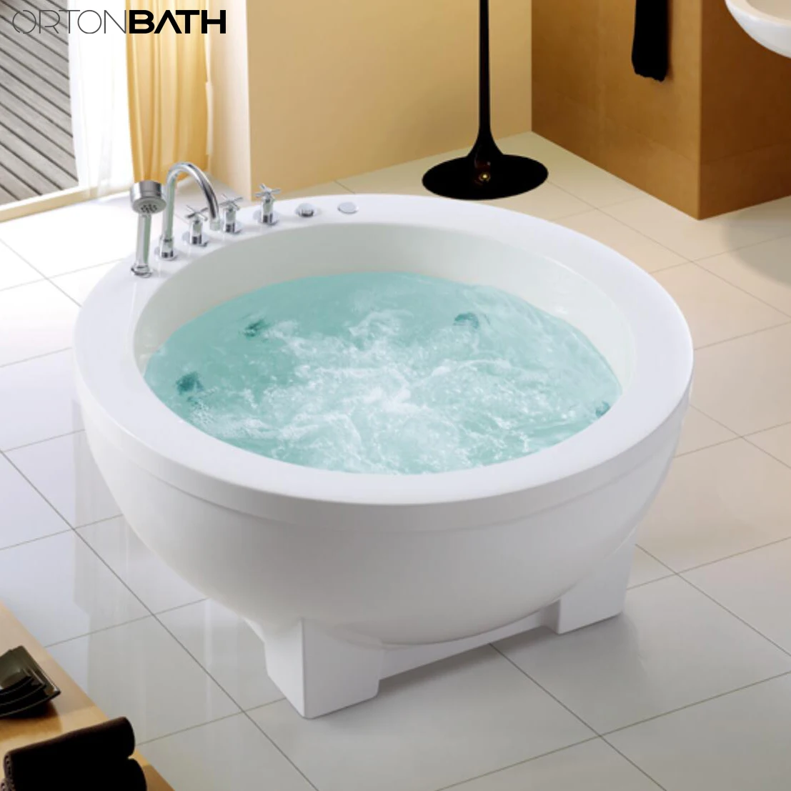 ORTONBATH Round Soaking Adult Acrylic Freestanding Hot Swim SPA Bathtub Bath Tub Plastic Sanitary Ware Bathtub with LED Light
