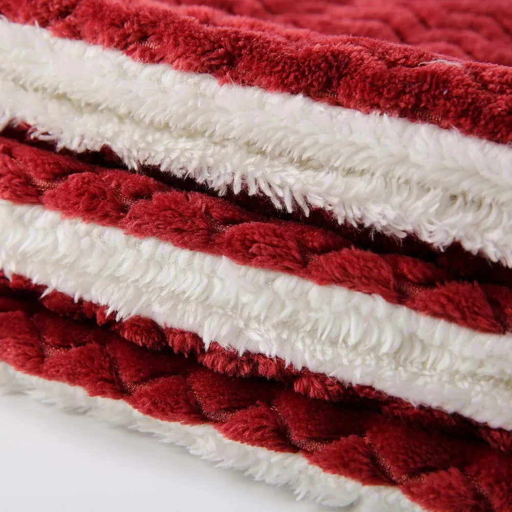 Super Soft Double Layer Sherpa Coral Fleece Blankets Throw Flannel Blanket with Stripe
