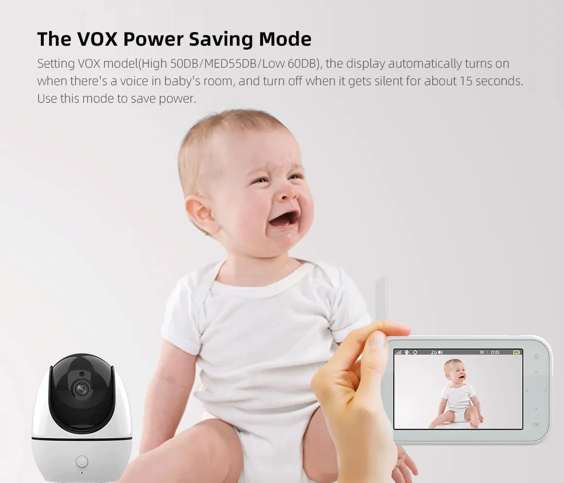 New Monitor Baby Camera 4.5-inch LCD PTZ Rotating IR Night Vision 2-way audio temperature sensor 8 Lullaby VOX Feeding ABM200