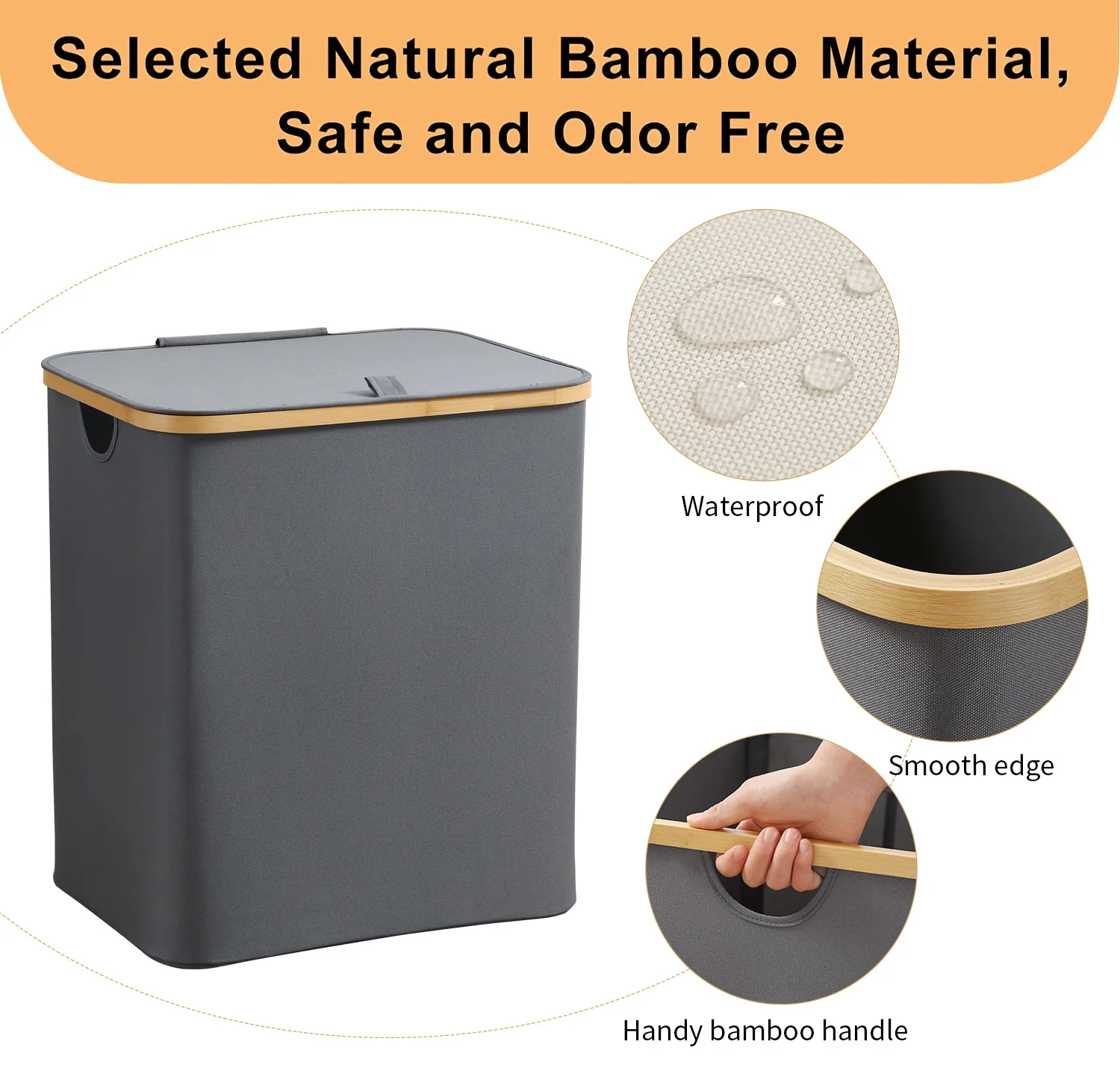 Laundry Basket With Lid 145L Large Bamboo Hamper With Removable Bag 2 Section Foldable Dirty Clothes Hamper for Laundry