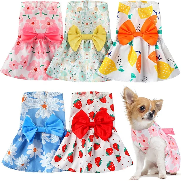 Pet Dog Cat Puppy Summer Princess Dress Skirt Clothes Bow Lace Birthday Dress Summer  Skirt Apparel Outfit