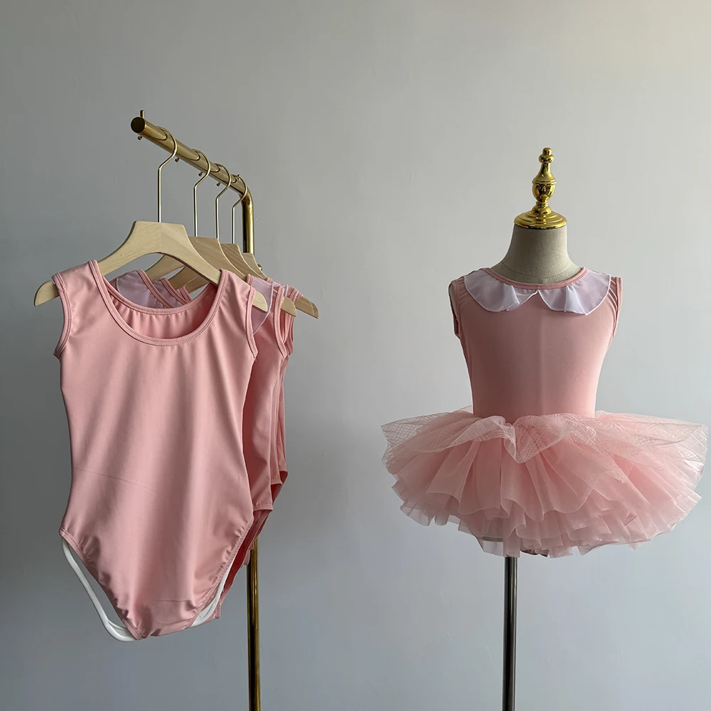 2024 Custom design logo pink mesh fringe beautiful girls dance nylon spandex ballet tutu dress for girls