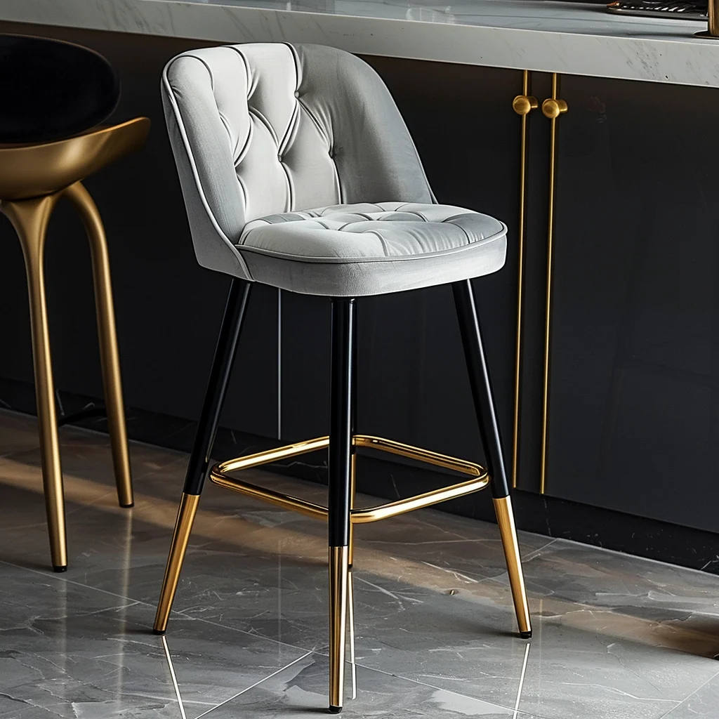 China Manufacture Kitchen Flannel Bar Stool Chair Metal Frame Velvet Bar Chair High Chair