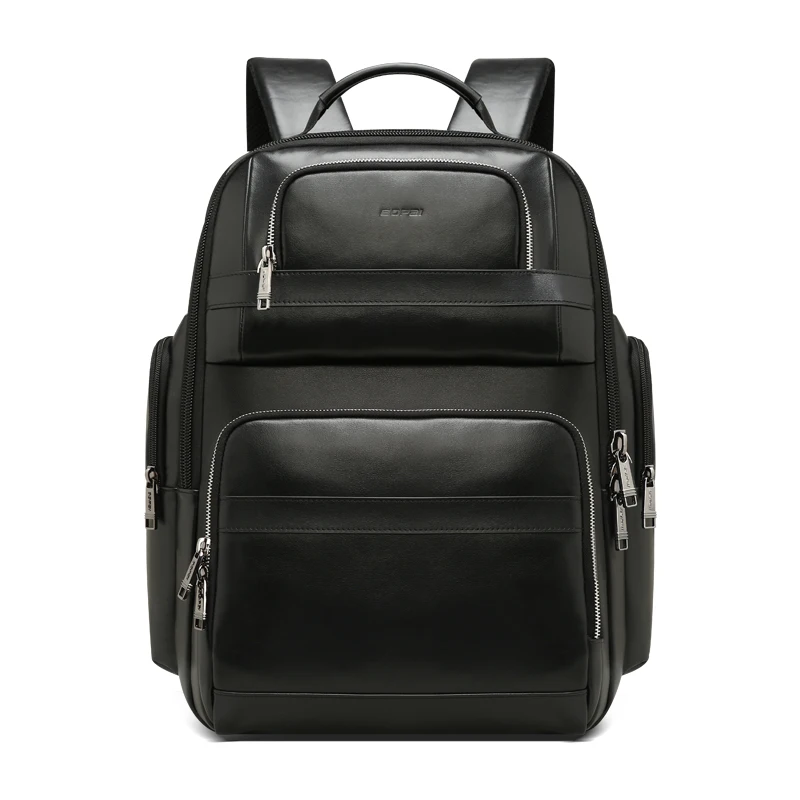
BOPAI luxury laptop travel business waterproof usb genuine leather bagpack men notebook smart backpack custom 