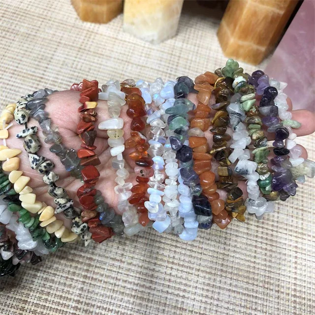 New arrivals cheap crystal jewelry natural mixed quartz crystal chips elastic bracelets for sale