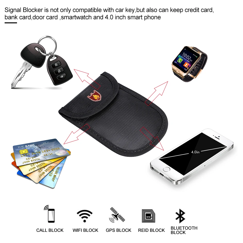 Hot Sale RFID GPS Signal Blocking Car Kay Case Bag Signal Blocker Fireproof Waterproof faraday Bag For Car Key Cell Phone