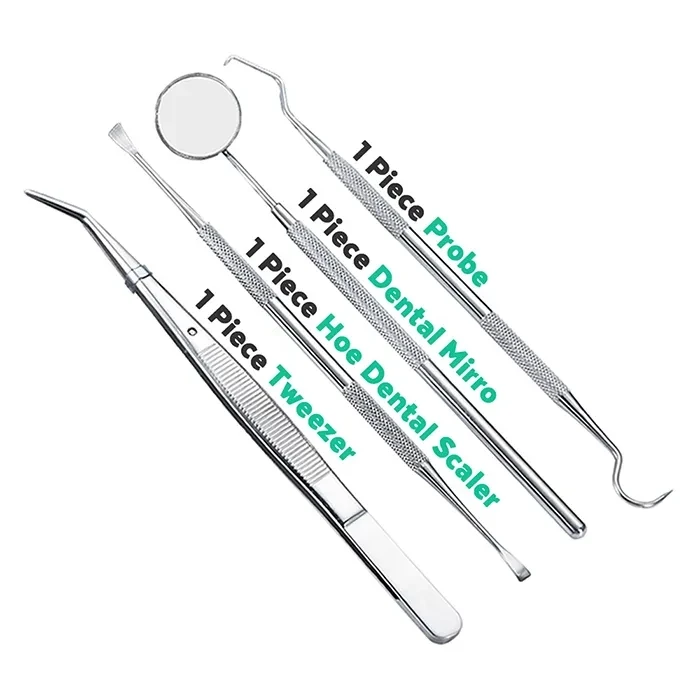 Dental Mouth Mirror Kit Of 4 Pieces, Dental Oral Hygiene Kit, Explorer Probe Dental Stainless Steel Tweezer
