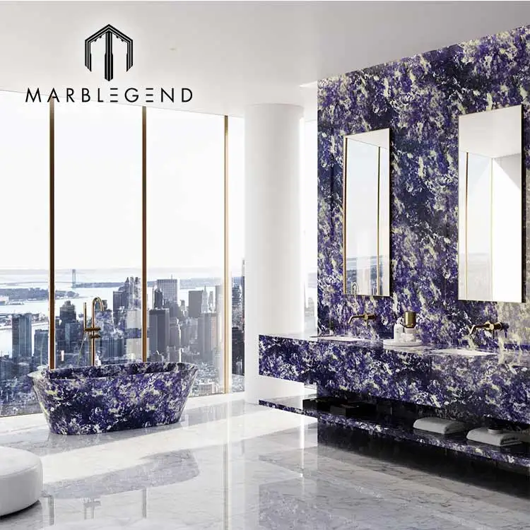 Luxury Villa Decor Natural Stone Bolivian Blue Granite Slabs Backlit Panel Azul Bahia Granite