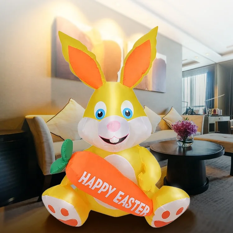 Air Blown Bunny Hug Carrot Inflatable Easter Rabbit Decoration Yard Outdoor Easter Inflatable Toys with Led Light for Party Home