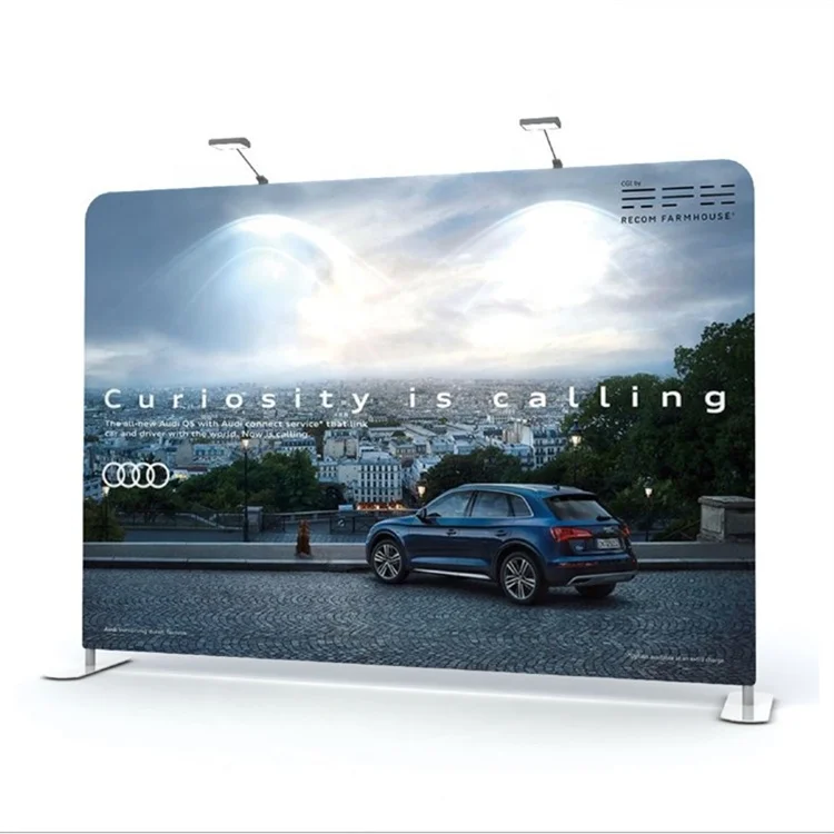 Custom 8X8 Media Exhibition Event Pipe And Drape Easy Install Tension Fabric Trade Show Backdrop Stand