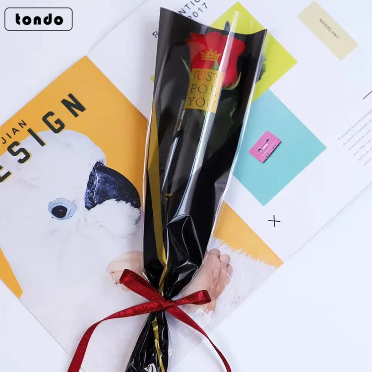 Tondo Crown Deign Single Rose Flower Sleeve Transparent Gift BOPP Plastic Flower Sleeves