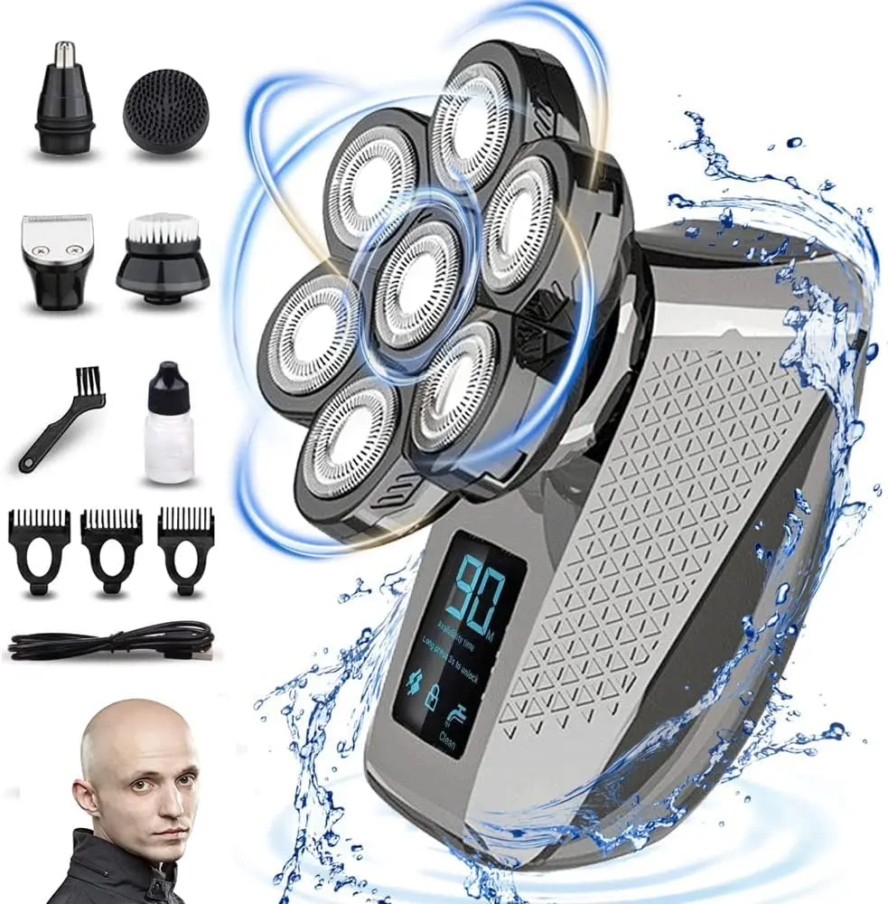 5 in 1 Smart LCD Power Display Men Beard Hair Trimmer Clippers Rechargeable Bald 5 Cutter Head Shaving Machine