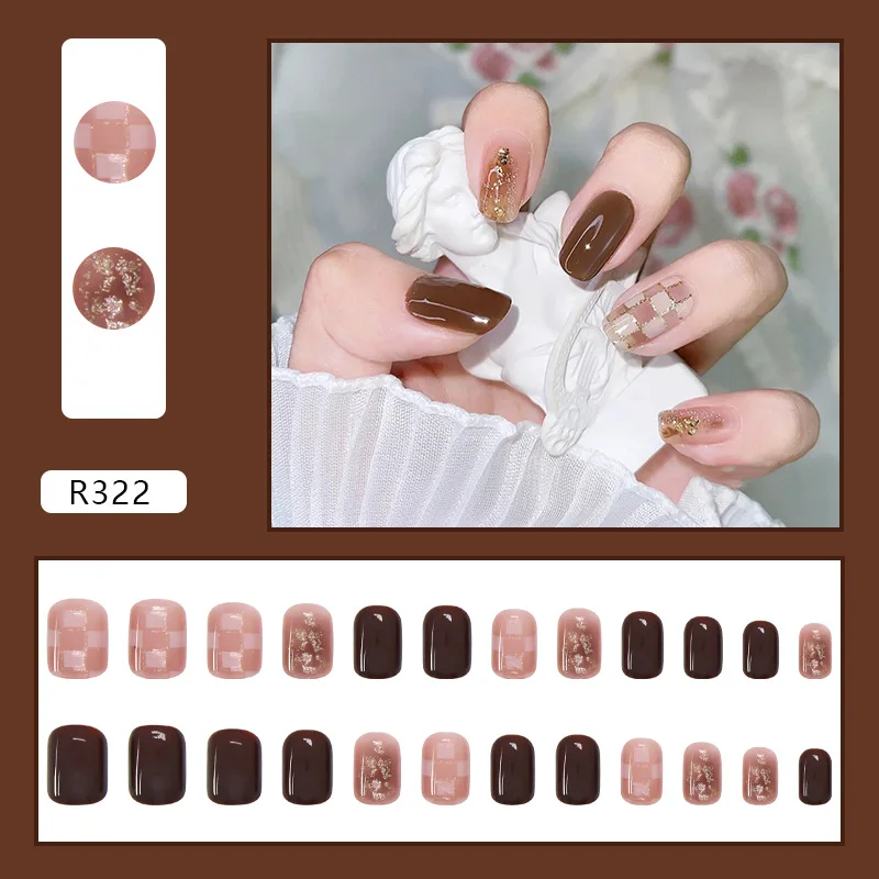 2022 New 24pcs Short Fake Nails With Glue Shiny Decoration Nails Removable Multi Pure Color Reusable ABS Coffin Press On Nails