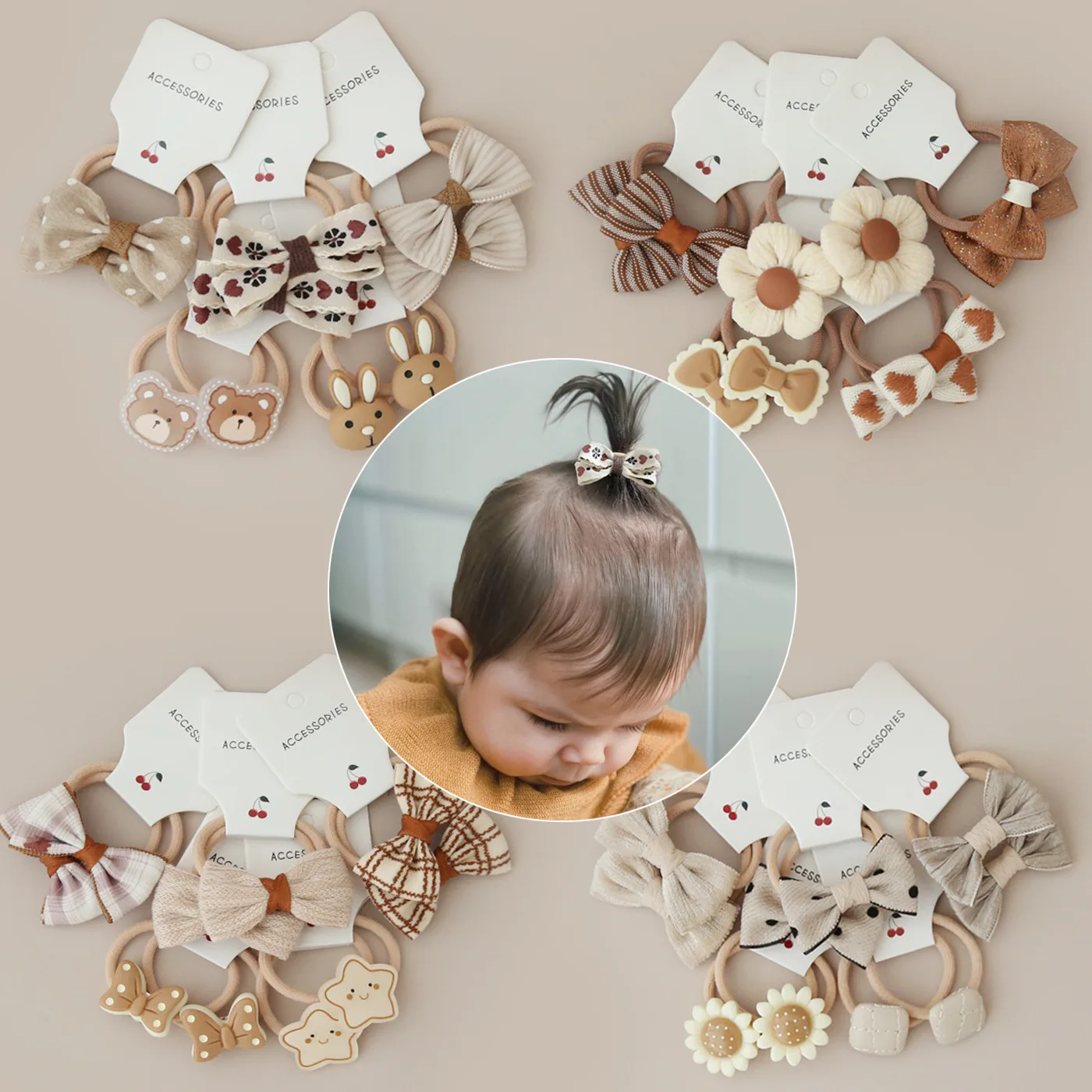 5Pairs/set Kids Hair Scrunchies Lovely Bow Flower Baby Girls Hair Ties