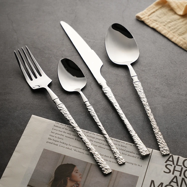 Eco Friendly Silverware Hotel Restaurant Spoon and Fork Set Creative Handle Stainless Steel Tableware Wholesale