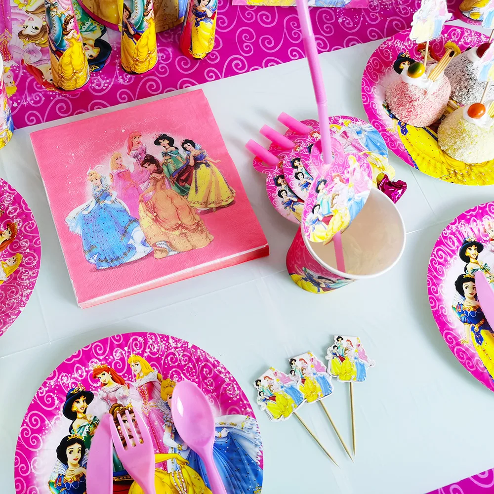Pink 6 Princess design plate balloons banner party decorations custom tableware set event party supplier
