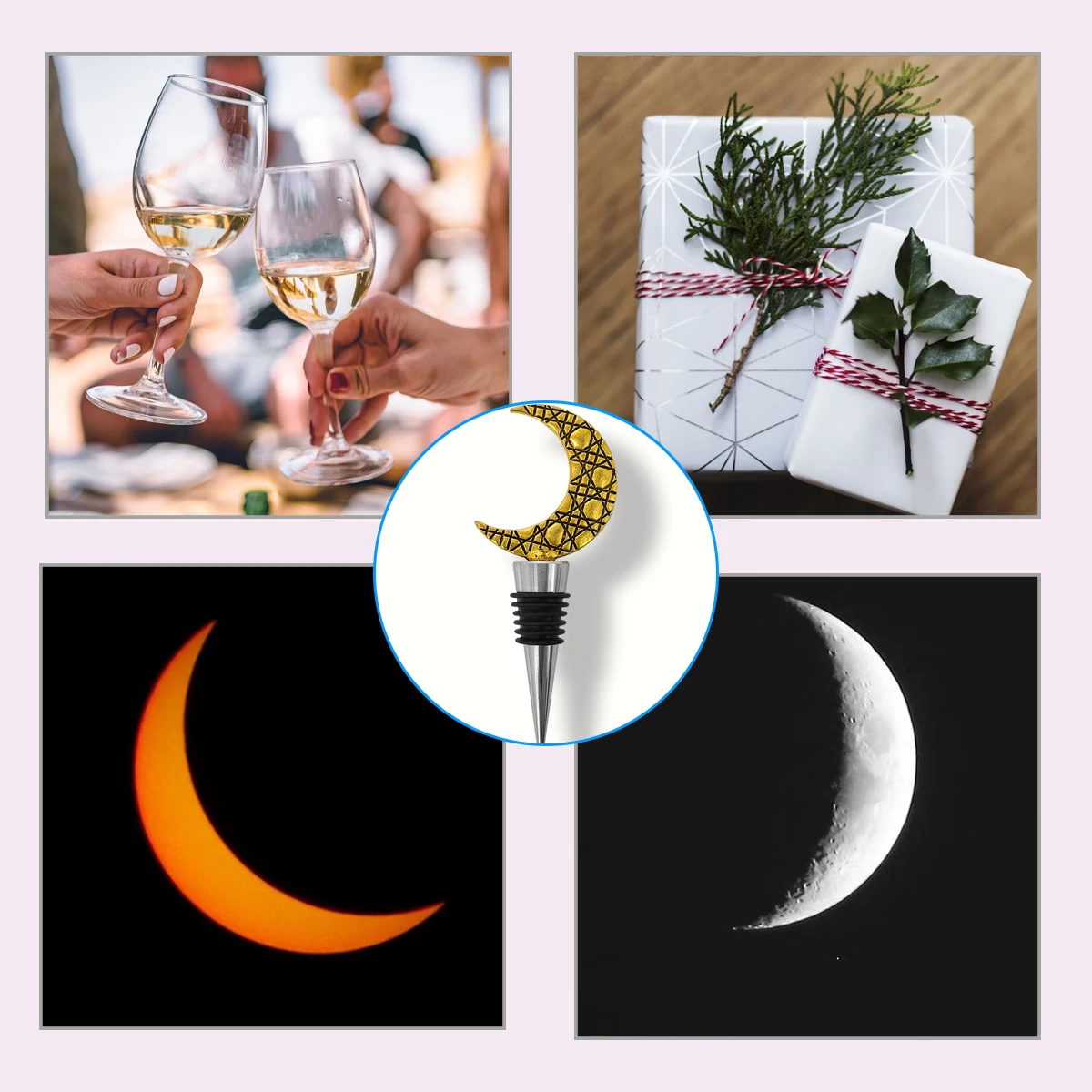 Golden Textured Moon Zinc Alloy Custom Reusable Decorative Metal Wine Stoppers