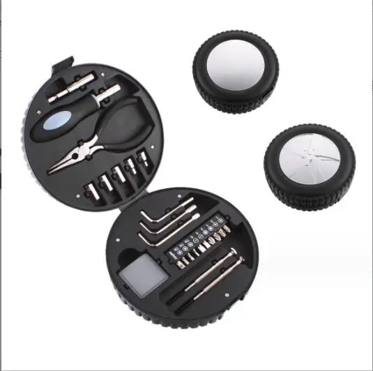 Promotion 24 Piece Interest Tire Case Hand Tool Set Plier Screwdriver Bit Socket Emergency Usage Repair Tyre Shape Tool Kit