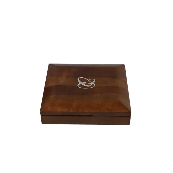 Handmade High Quality Custom Walnut Solid Wood Box Single Coin Display with Stamping Embossing and Varnishing Features