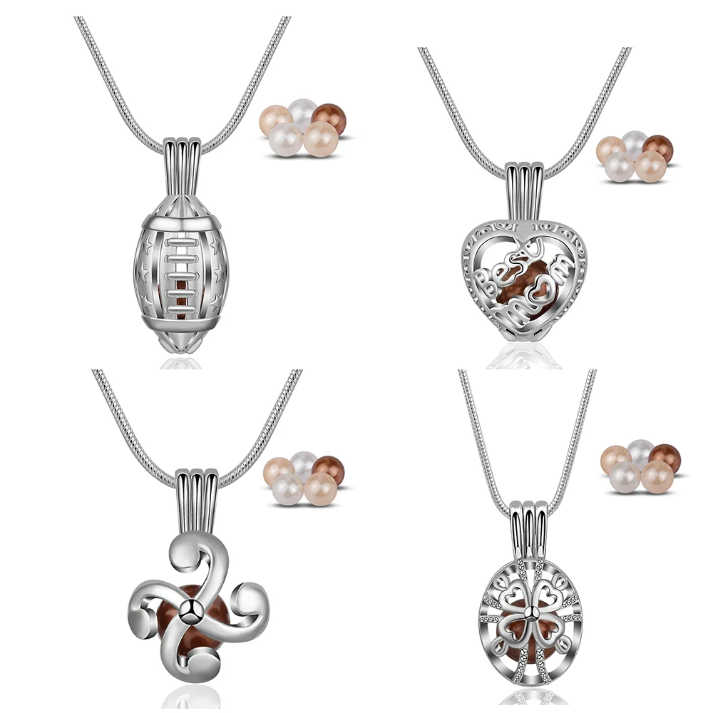 925 sterling silver heart oyster pearl beads holder cages locket pendant necklace