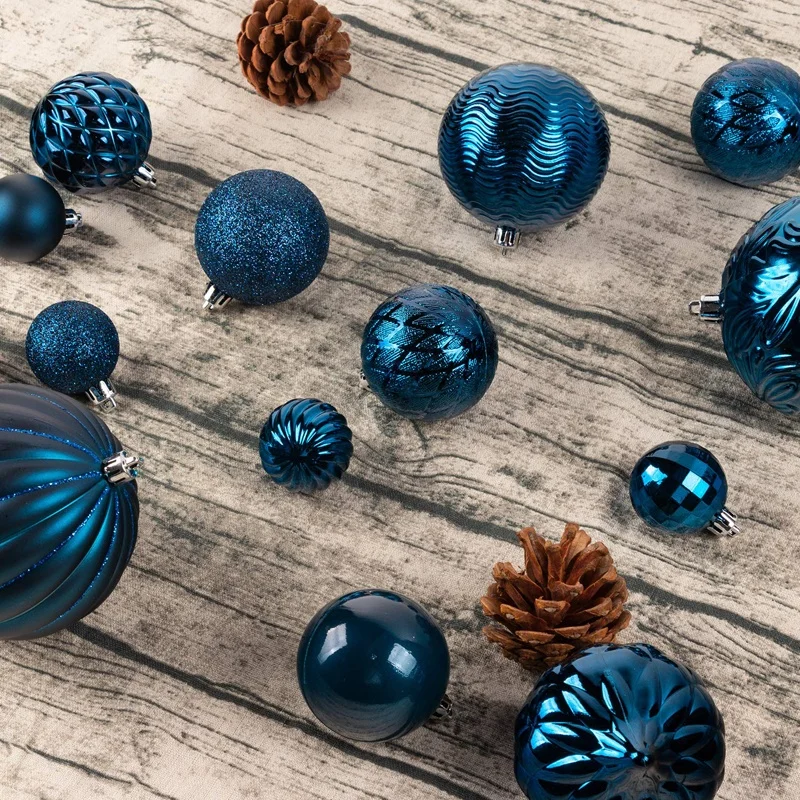 2.36-inch Set of 34 Blue Shatterproof Plastic Christmas Tree Balls Gift Box Ornaments Decorations supplies