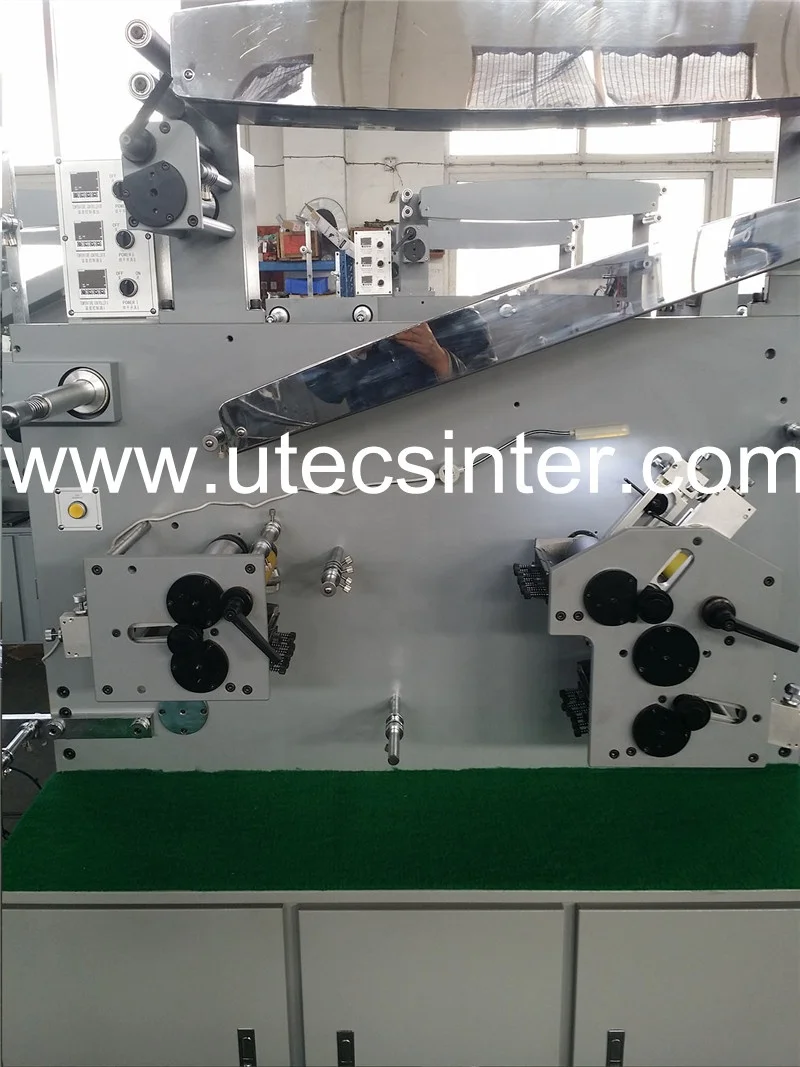 UGS21S 2 color front 1 color back Automatic Flexo Fabric Label Printer, Rotary Flexographic Printing Machine with Perfecto Ink