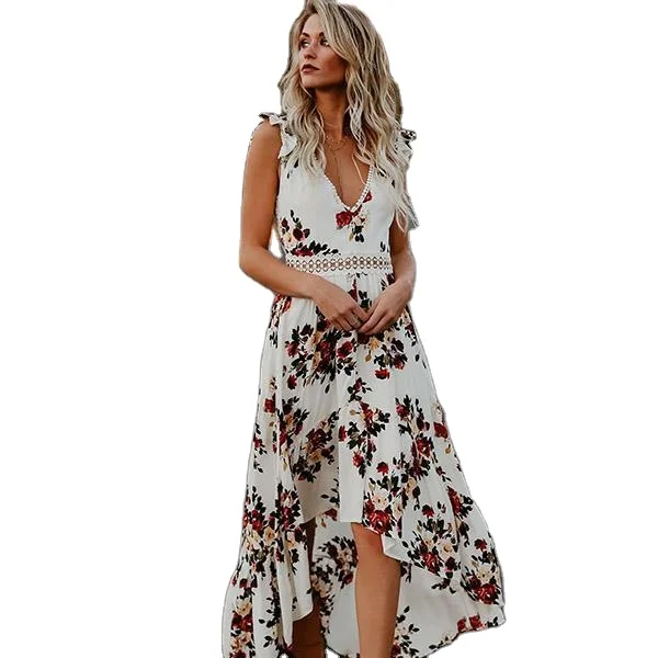 Summer New Women Elegant Vintage Boho Long Maxi Dress Sexy Backless Party Beach Dress Floral Sundress