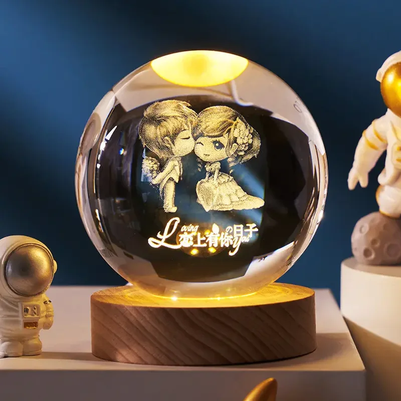 Galaxy Warm Light Illusion Lamp Base Nightlight Night Light Lamp Wood Gifts 3d Crystal Ball 3d for Birthday LED 30 60 80 DC 6V